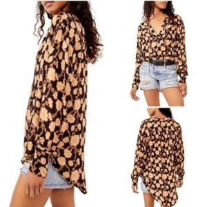 Free People Mia Tunic Top Black Floral Small